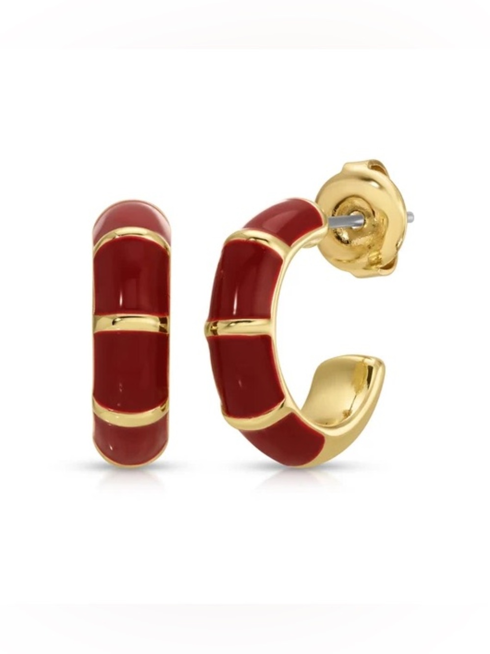 LEEADA Mini Maroon Hoop Gold Earrings NEW WITH TAGS